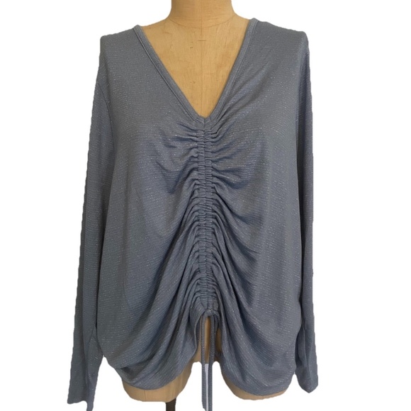 NEW $59 Lane Bryant Womens Plus 26/28 Blue Metallic Ruched Front Knit Top Shirt - Picture 1 of 4